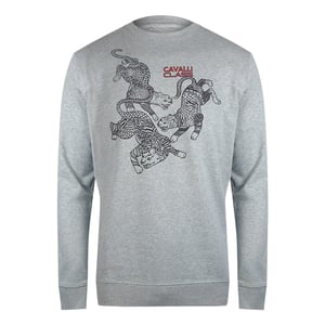 Sudadera Gris Con Diseño De Leopardo Y Cachemira Cavalli Class