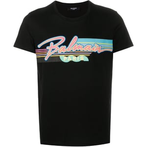 Camiseta Negra Con Logotipo Retro De Balmain Paris