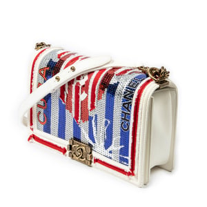 Chanel Paris-Cuba Multicolor Sequin Medium Boy Bag  en Rojo/Azul marino/Gris Lienzo