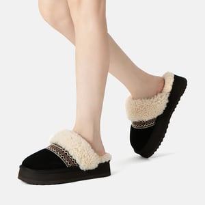 EVER AU Australia Mujeres Pantuflas de Plataforma de Punto con Piel de Oveja Crake