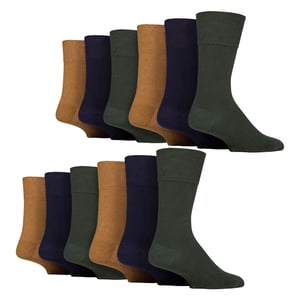 12 Pares de Calcetines Diabéticos para Hombre con Sujeción Suave | Calcetines de Algodón sin Elastano