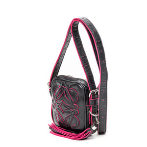 Loewe Mini Anagram Tassel Crossbody  en Negro/Morado Piel de becerro