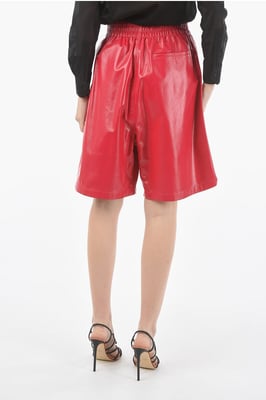 Shorts de piel de cordero sin forro con cintura elástica en color rosa