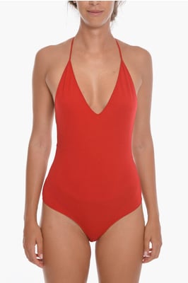 Body COSY de mezcla de cachemira con espalda descubierta en rojo
