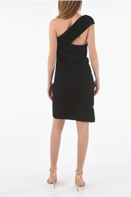 Minivestido de punto con burbujas y un solo hombro en negro