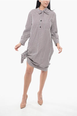 Vestido camisero de rayas con detalle de nudo en multicolor