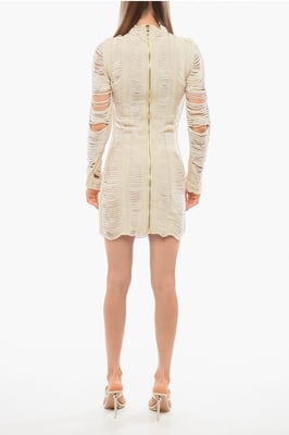 Vestido de malla de manga larga en beige