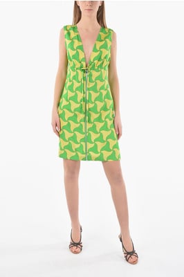 Minivestido PARACHUTE con escote pronunciado y estampado ondulado en amarillo y verde