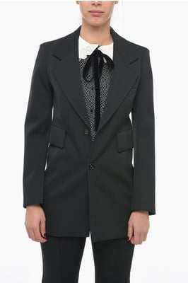 Blazer de lana elástica con mangas curvas en negro