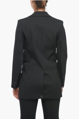 Blazer de lana elástica con mangas curvas en negro