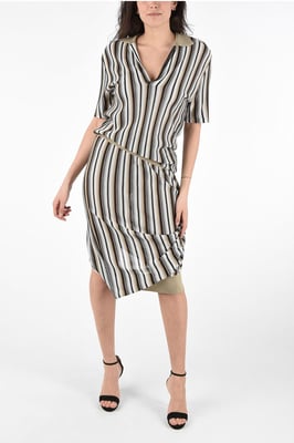 Vestido de jacquard de rayas asimétricas en marrón
