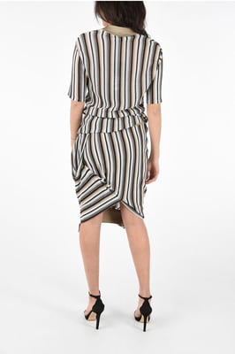 Vestido de jacquard de rayas asimétricas en marrón