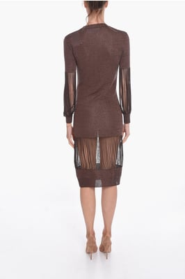 Vestido midi de viscosa metalizada con detalles de cadena en marrón