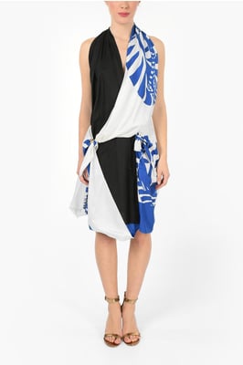Vestido drapeado de cuello halter ZEBRA en azul