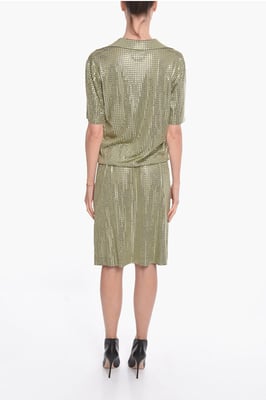 Vestido midi de punto de seda con tachuelas espejadas en verde