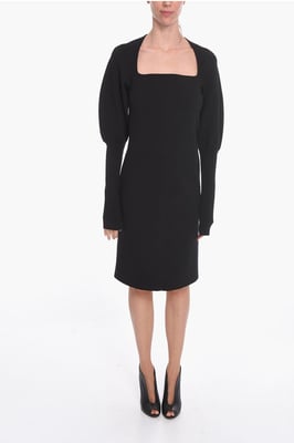 Vestido midi de punto de lana elástica con detalle de abertura en negro