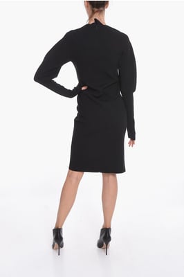 Vestido midi de punto de lana elástica con detalle de abertura en negro