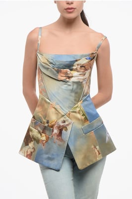 Top de satén estampado con cremallera trasera en multicolor