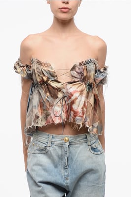 Top de seda con hombros descubiertos y estampado multicolor