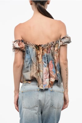 Top de seda con hombros descubiertos y estampado multicolor