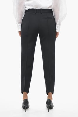 Pantalones de lana con pliegues delanteros y diseño curvo en negro