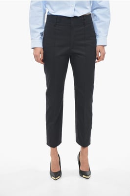 Pantalones de sarga de algodón con corte cónico en azul