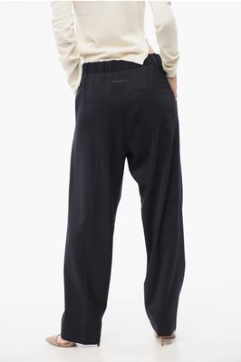 Pantalones de mezcla de lana virgen elástica MM6 con cintura ajustable en azul