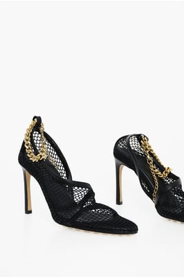Sandalias de malla con cierre de cadena dorado en Nero, Oro