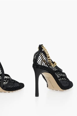 Sandalias de malla con cierre de cadena dorado en Nero, Oro