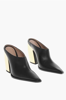Mules TOKYO de piel con tacón metálico de 11 cm en color negro