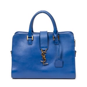 Yves Saint Laurent Small Monogram Cabas  en Azul Piel de becerro