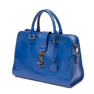 Yves Saint Laurent Small Monogram Cabas  en Azul Piel de becerro