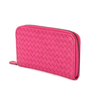 Bottega Veneta Intrecciato Zip Around Wallet  en Rosa Piel de becerro