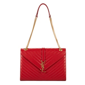 Yves Saint Laurent Enveloppe Wallet On Chain  en Naranja Piel de becerro