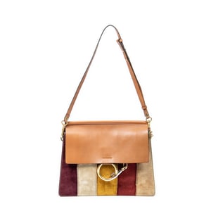 Chloé Medium Faye Shoulder Striped Patchwork  en Bronceado Piel de becerro