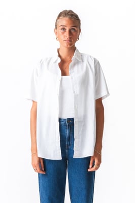 Camisa de lino de manga corta - Blanca