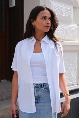 Camisa de lino de manga corta - Blanca