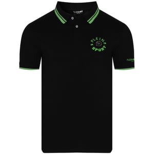 Polo Negro Plein Sport Con Cuello Con Ribete Doble Y Diseño De Tigre En La Espalda