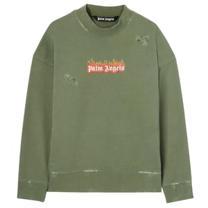 Sudadera Militar De Cuello Redondo Con El Logotipo En Llamas De Palm Angels