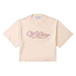 Camiseta Corta Con Logo De Béisbol Bordado Off-white En Beige