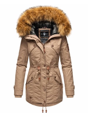 Chaqueta de invierno Marikoo para mujer con cuello de pelo sintético desmontable y cordón en la cintura