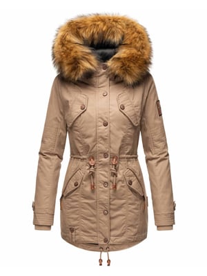 Chaqueta de invierno Marikoo para mujer con cuello de pelo sintético desmontable y cordón en la cintura