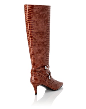 Low-Heel Strapped High Boots Cocco Print