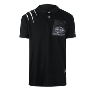 Polo Negro Con Hombros Rayados De Plein Sport