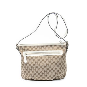 Gucci Front Zip Messenger  en Beige Lienzo