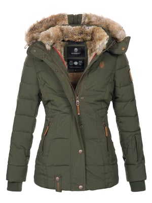 Chaqueta de invierno Marikoo Nekoo para mujer con capucha de pelo sintético y forro de borreguito