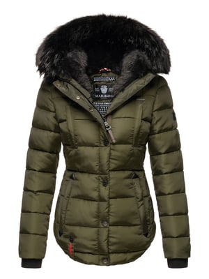 Chaqueta de invierno Marikoo Lotusblüte para mujer con forro de borreguito y cuello de pelo sintético