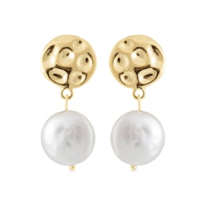 Pendientes de perla blanca Luxenter acabados en oro amarillo de 18 quilates - Durdana