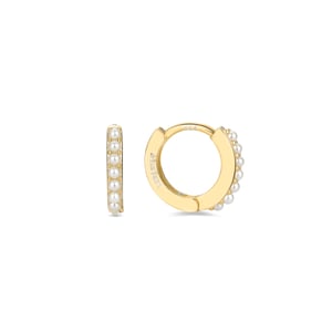 Pendientes de plata de ley 925 con perla blanca acabados en oro amarillo de 18K - Leofcar
