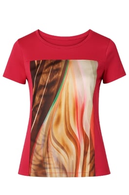 Top de jersey con estampado abstracto rojo en viscosa y elastano
